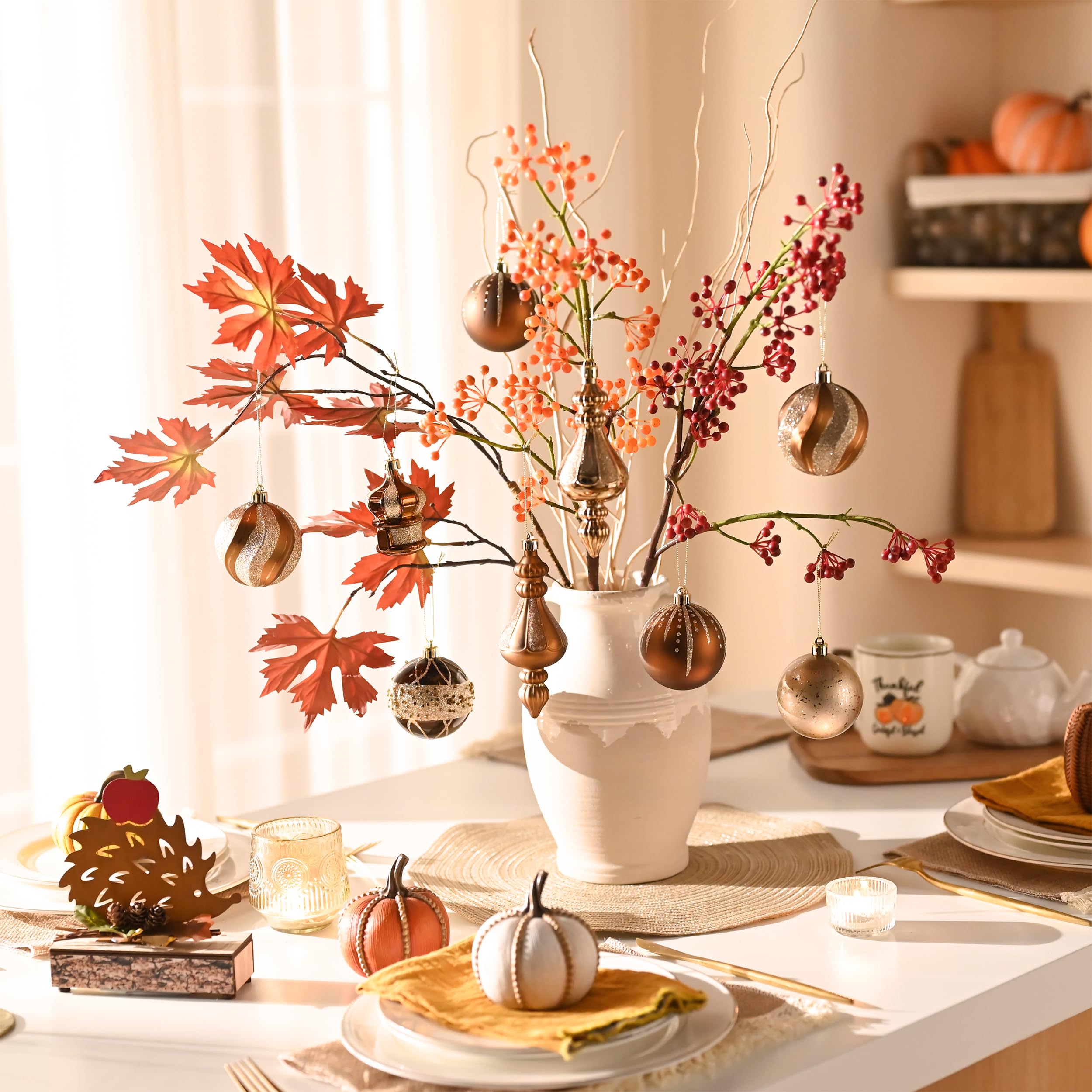 Valery Madelyn Christmas Tree Ornaments Set for Fall Decor, 70ct Bronze Copper Gold Shatterproof Christmas Tree Decorations Bulk, Luxury Brown Hanging Ball Ornaments for Thanksgiving Autumn Harvest