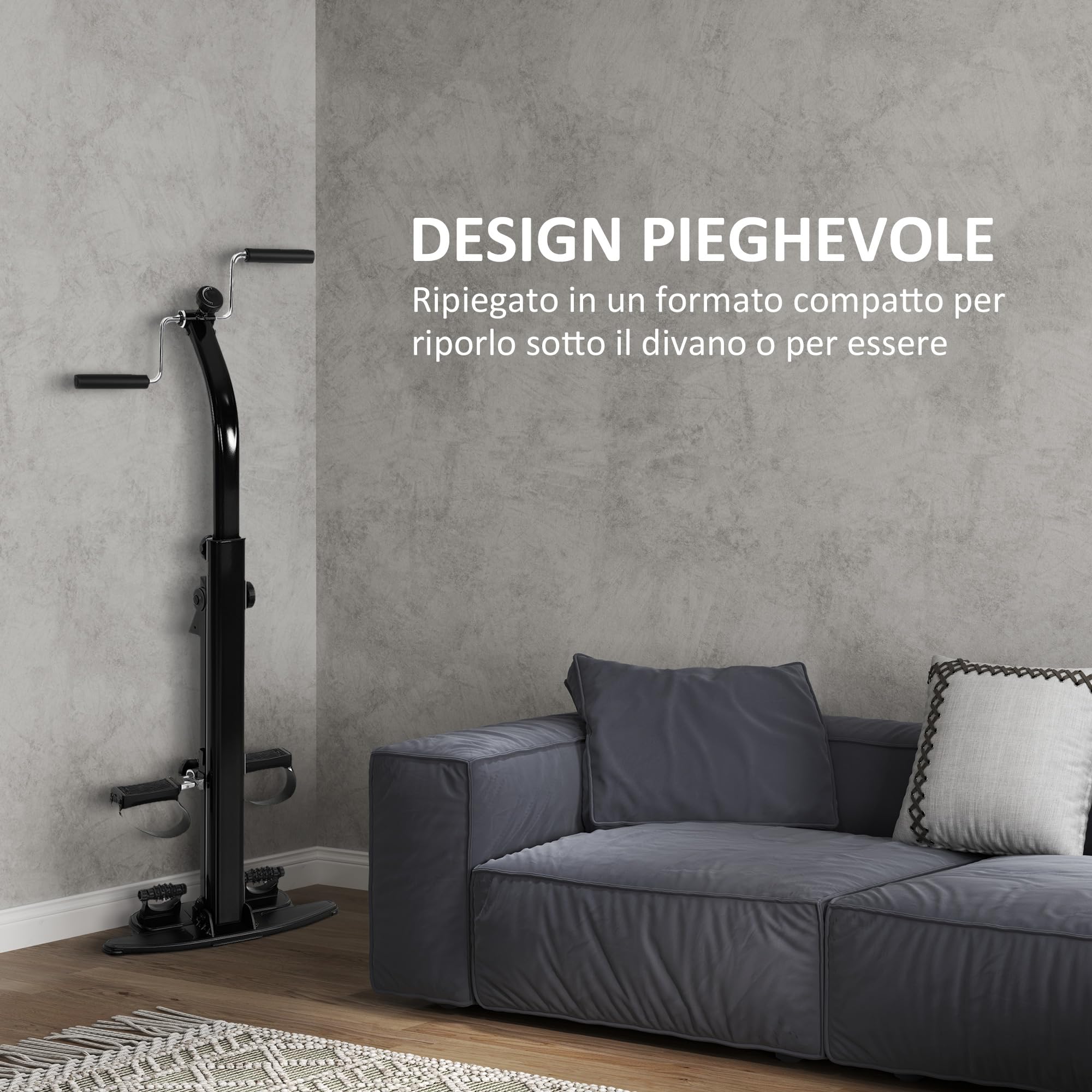 SPORTNOW Pedaliera Riabilitazione Pieghevole per Gambe e Braccia, Cyclette Riabilitativa per Anziani con Schermo LCD, Pedali Massaggianti, Altezza Manubrio Regolabile, Nero