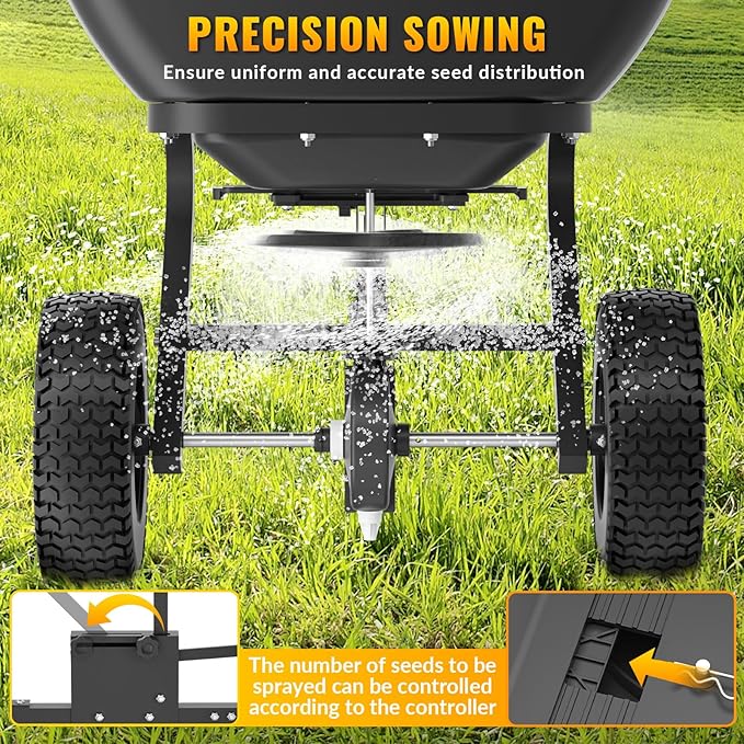 Tow Behind Broadcast Spreader, capacidad 200 lb, 550 lb, llantas 13" miniatura 4