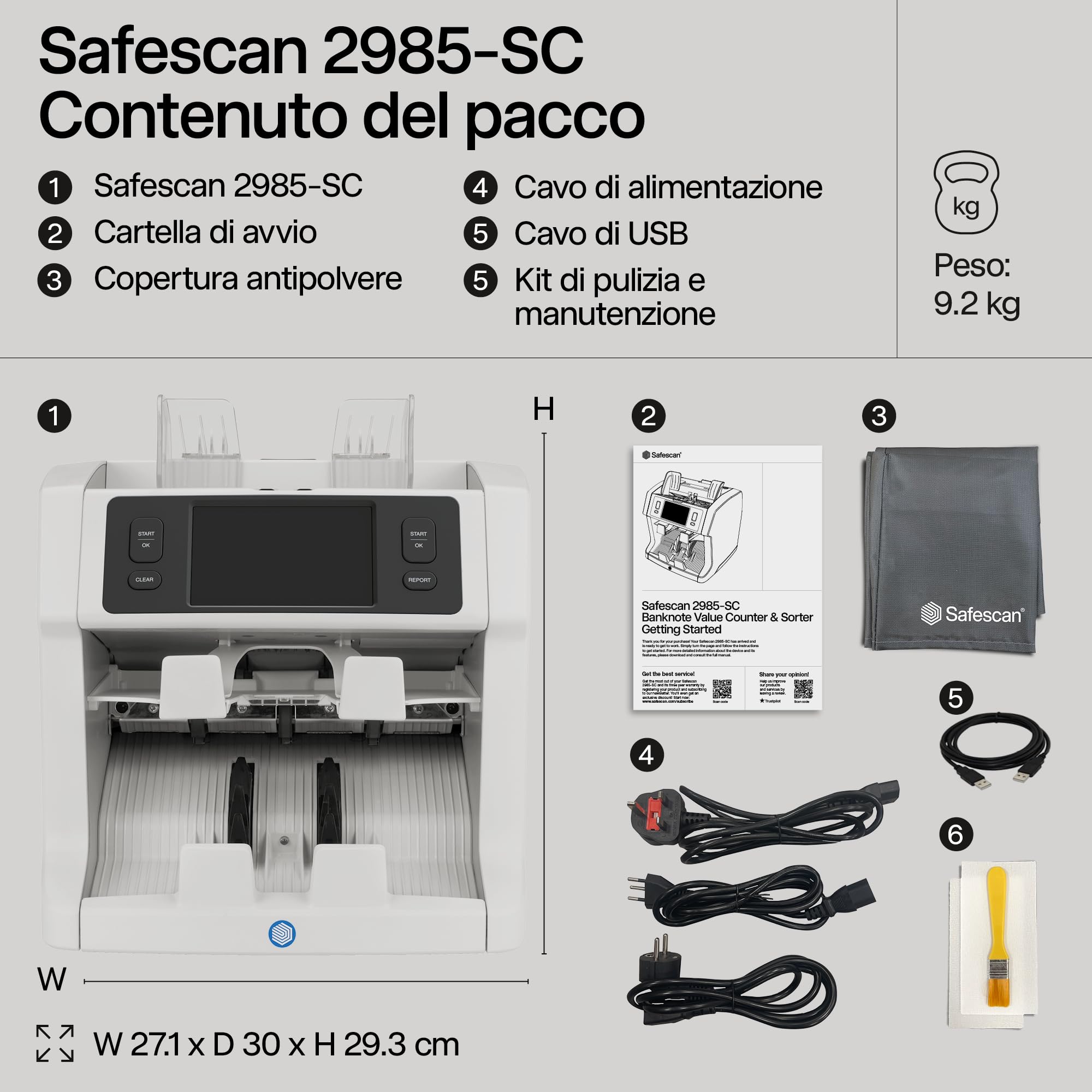 Safescan 2985-SC Contabanconote che conta il valore e ordina le banconote miste - Contabanconote con rilevatore di denaro falso a 10 punti - Contasoldi con l'app gratuita Safescan
