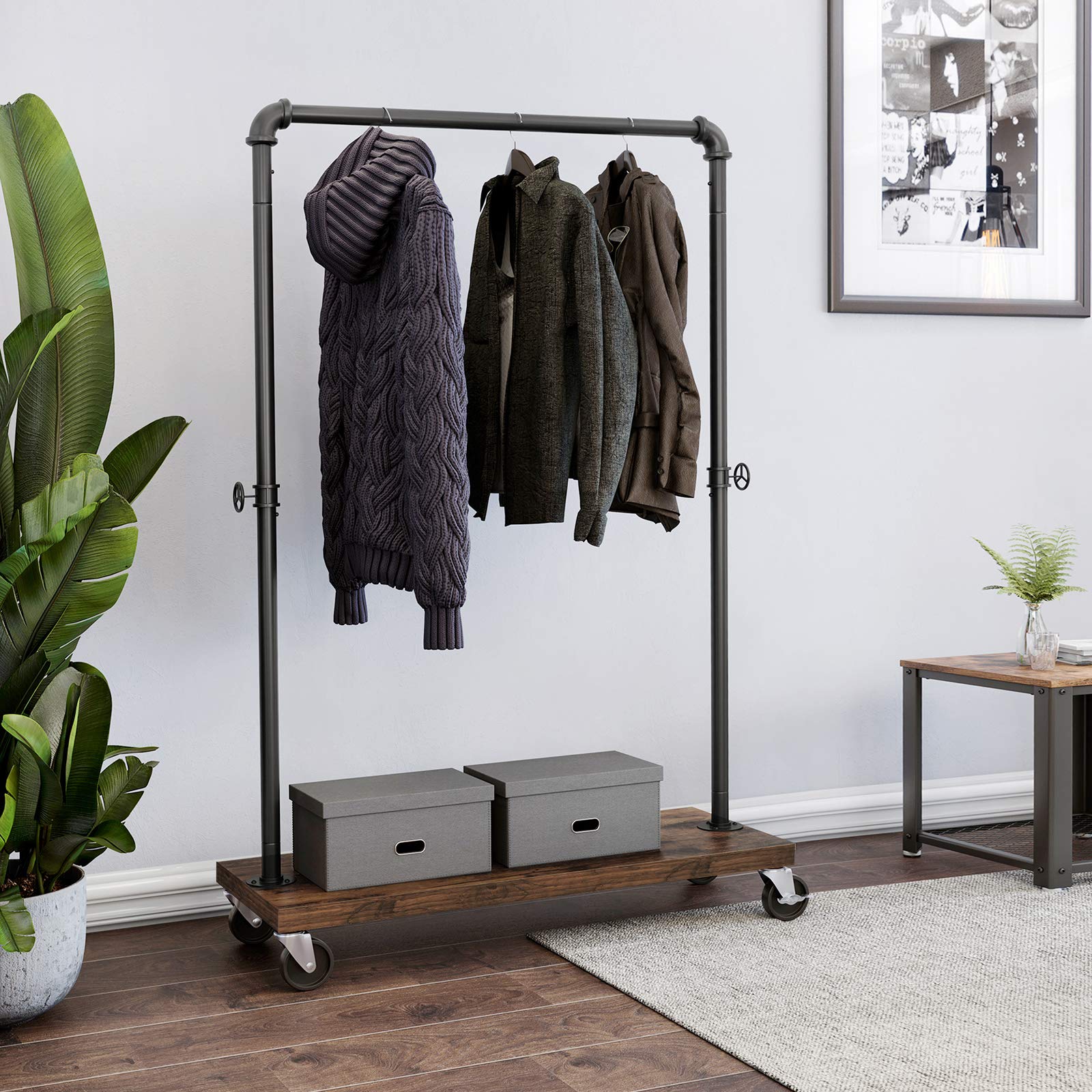 Buy SONGMICS HeavyDuty Clothes Rack, Top Rail Holds up to 90 kg, Industrial Pipe Rolling
