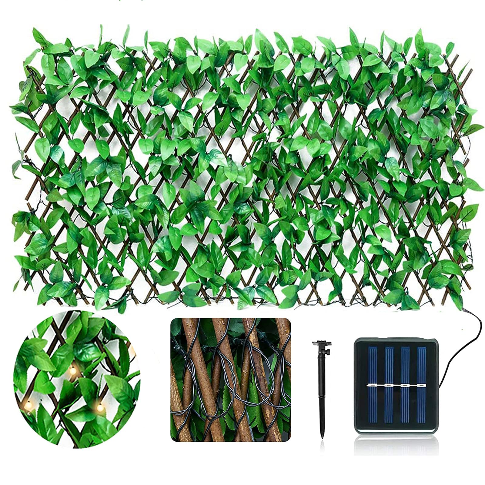 Photo 1 of Heeneeso Expandable Fence Privacy Screen with113 Solar LED Lights, Artificial Faux Ivy Vine Leaf Hedges for Outdoor Garden, Patio, Balcony… ?2‘ x 6 ' ?1 Pack