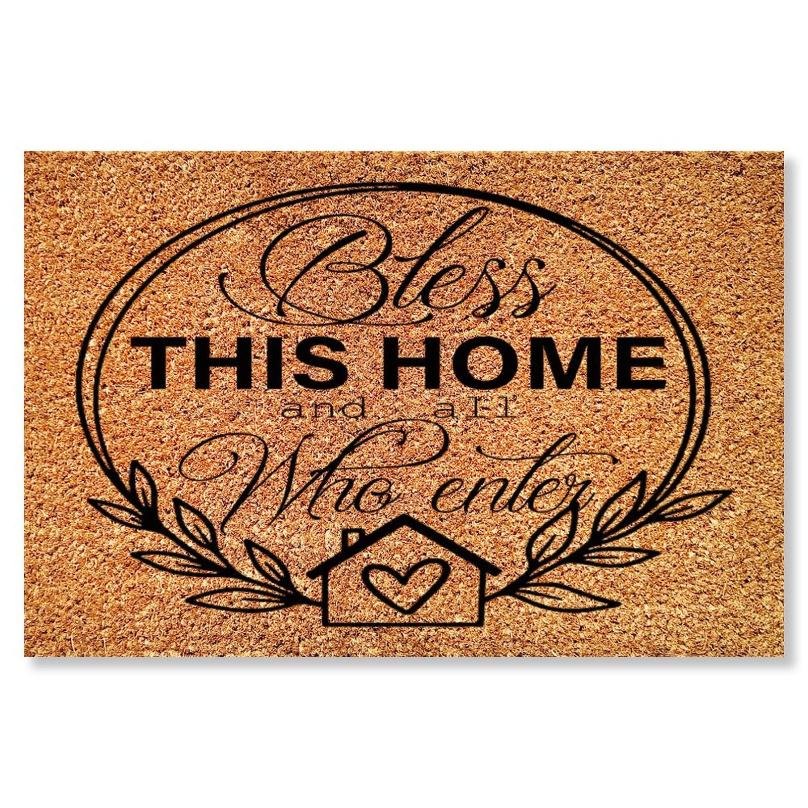 VEHFA Bless This House and All Who Enter Doormat, Welcome Coir Mats,Rustic Outdoor Doormat,Entrance Rug for Home,Patio,Housewarming Gifts 16x24 inch