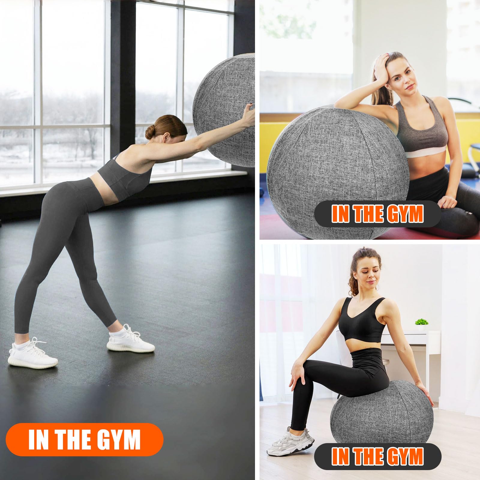 Stoff-Sitzball 65cm Schutzhülle für Gymnastikball Gymnastikball - Fitness-Ball Sitzball Büro mit Pumpe und Deckel Ergonomische Sitzmöbel für Büro und Heimbüro -Waschbarer Stoffbezug