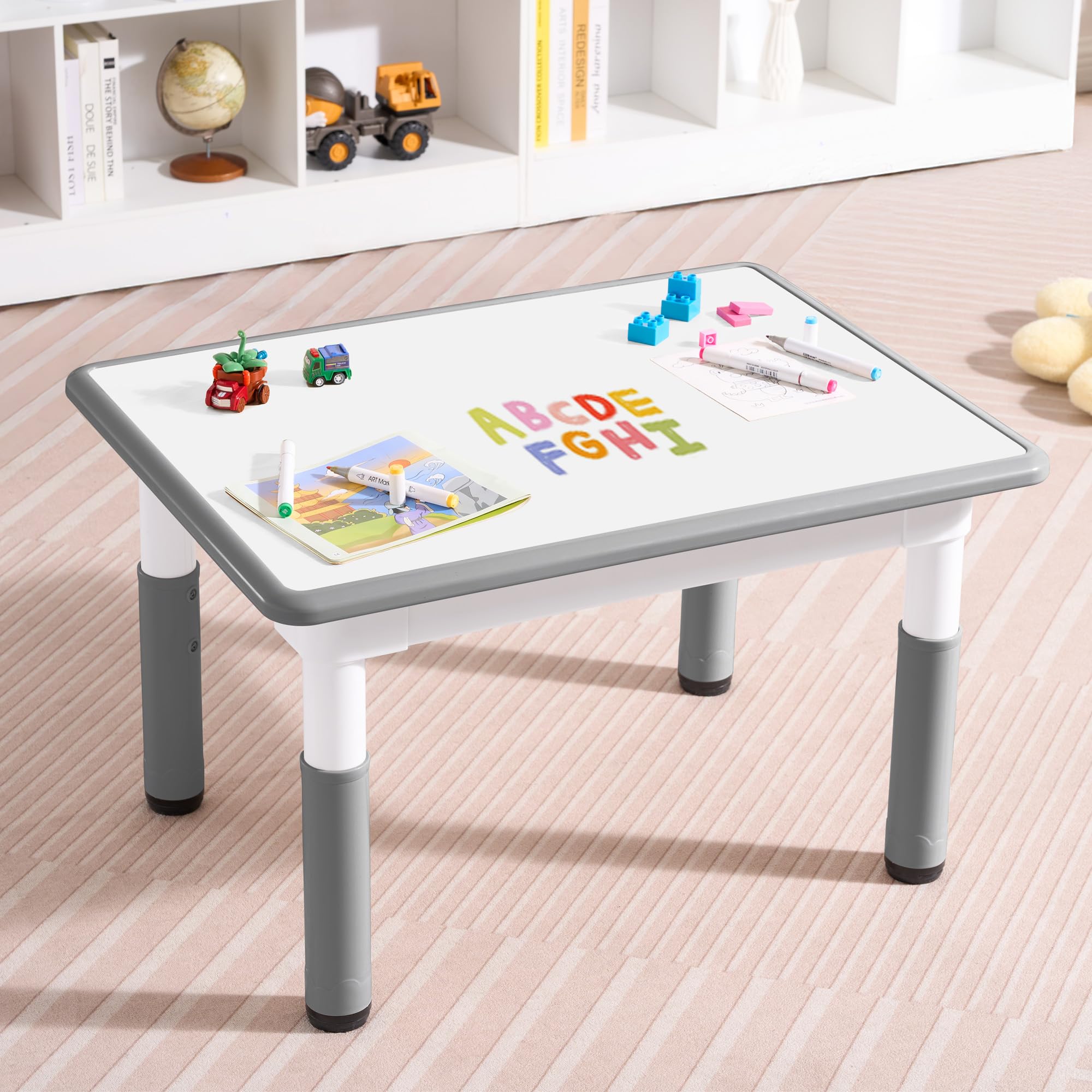 GITAWUSA Adjustable Kids Table, Arts and Crafts Child Table with Graffiti Desktop, 7 Level Height Adjustable Children Table for Ages 3-8, Easy to Wipe Toddler Desk for Classrooms/Daycares/Homes
