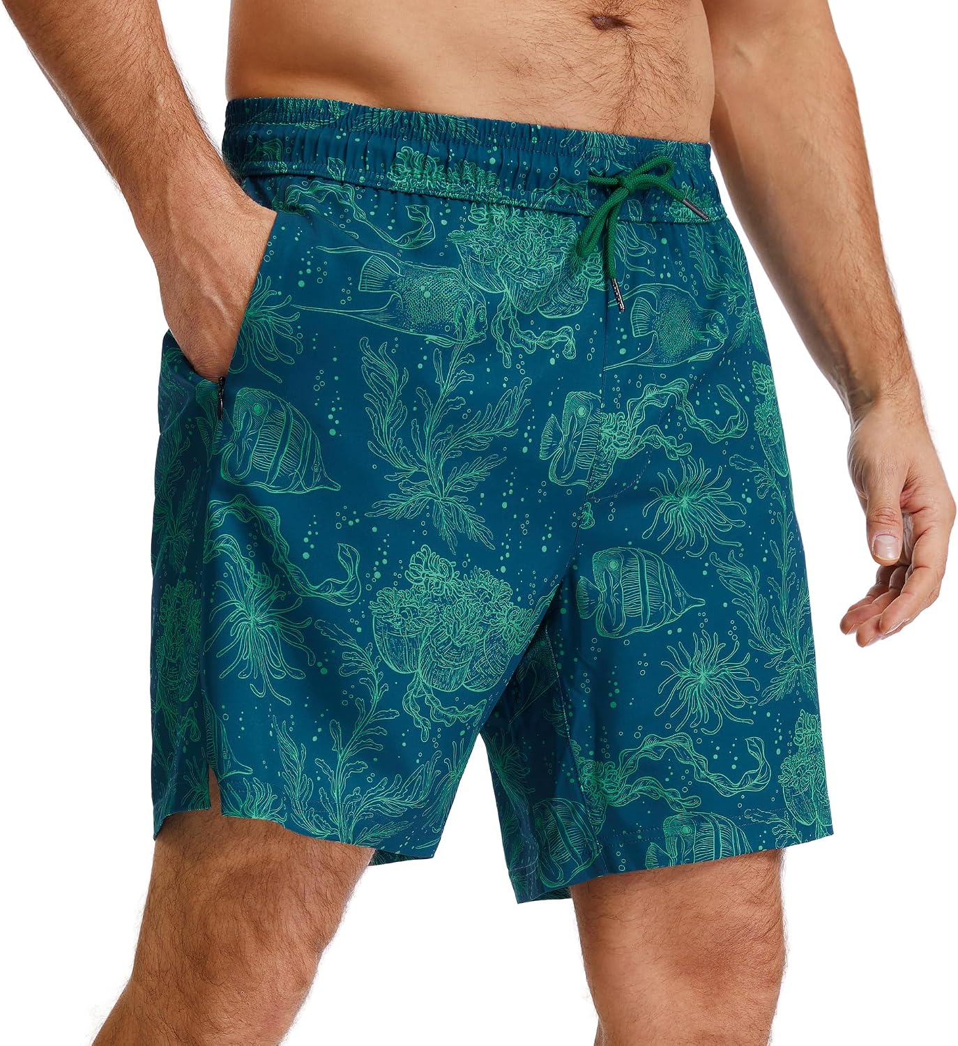 Ultrafun Mens Swim Trunks with Compression Liner 7 Inch Inseam Quick Dry 2 in 1 Swimming Board Shorts Swimsuit for Men