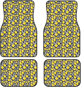 Lemon Fruit Pattern Print Car Floor Mats Set 4 Pieces Waterproof Foot Pads Cushion Cars Interior Accessories