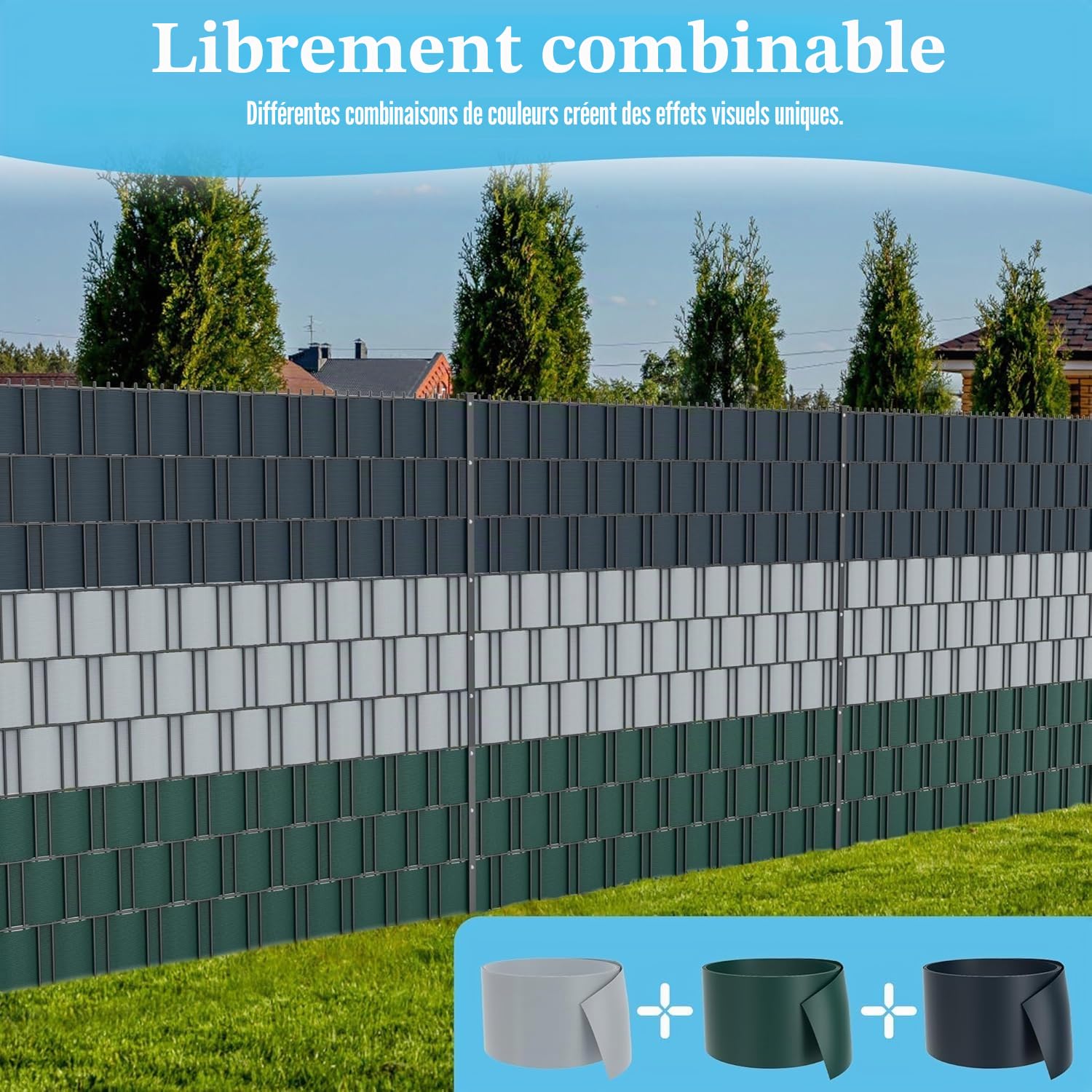 LZQ Bandes brise-vue en PVC 40x dur, rouleau de 25 m x 19 cm, double fil opaque pour jardin, balcon, anthracite