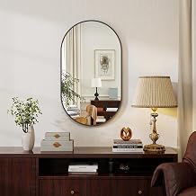 Koonmi Oval Bathroom Mirror Black, 30 x 60 cm, Oval Wall Mirror Made of Tempered Glass, Vanity Mirror without Distortion, Horizontal or Vertical Hanging for Bedroom, Entryway, Living Room