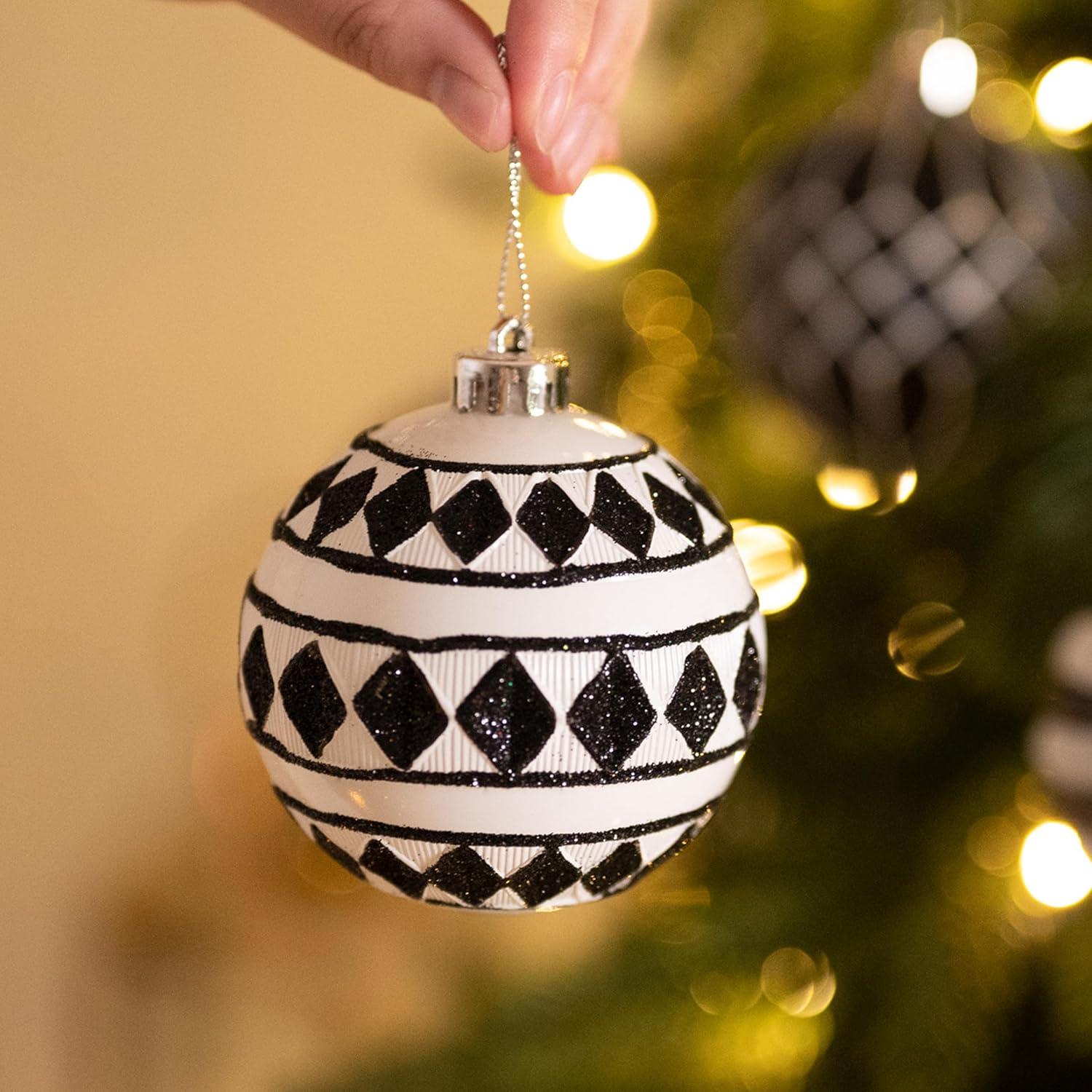 Valery Madelyn Christmas Ornaments Value Bundle(2 Items), 16ct & 9ct Modern Black White Shatterproof Christmas Ball Ornaments Set, Decorative Hanging Ornament Bulk for Xmas Holiday Party Decor