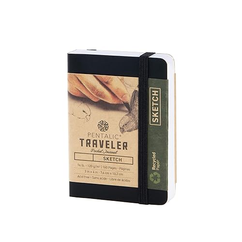 Pentalic 3" x 4" Pocket Sketchbook Traveler Journal, 160 Pages,