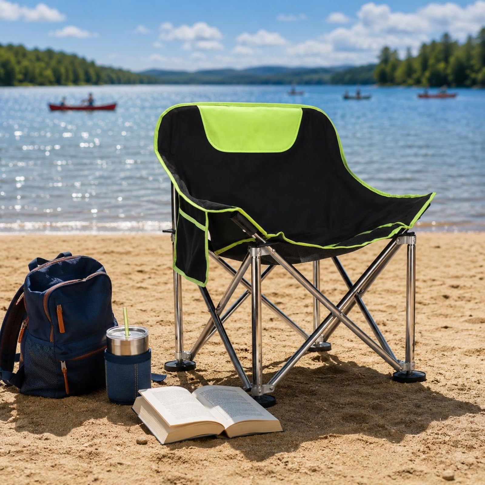 Baoblaze Siège de Pêche Pliant Chaise Lune Tabouret Portable Dossier Réglable Structure Tubes INOX Tissu Oxford Convient au Camping Pêche Randonnée Pique-Nique