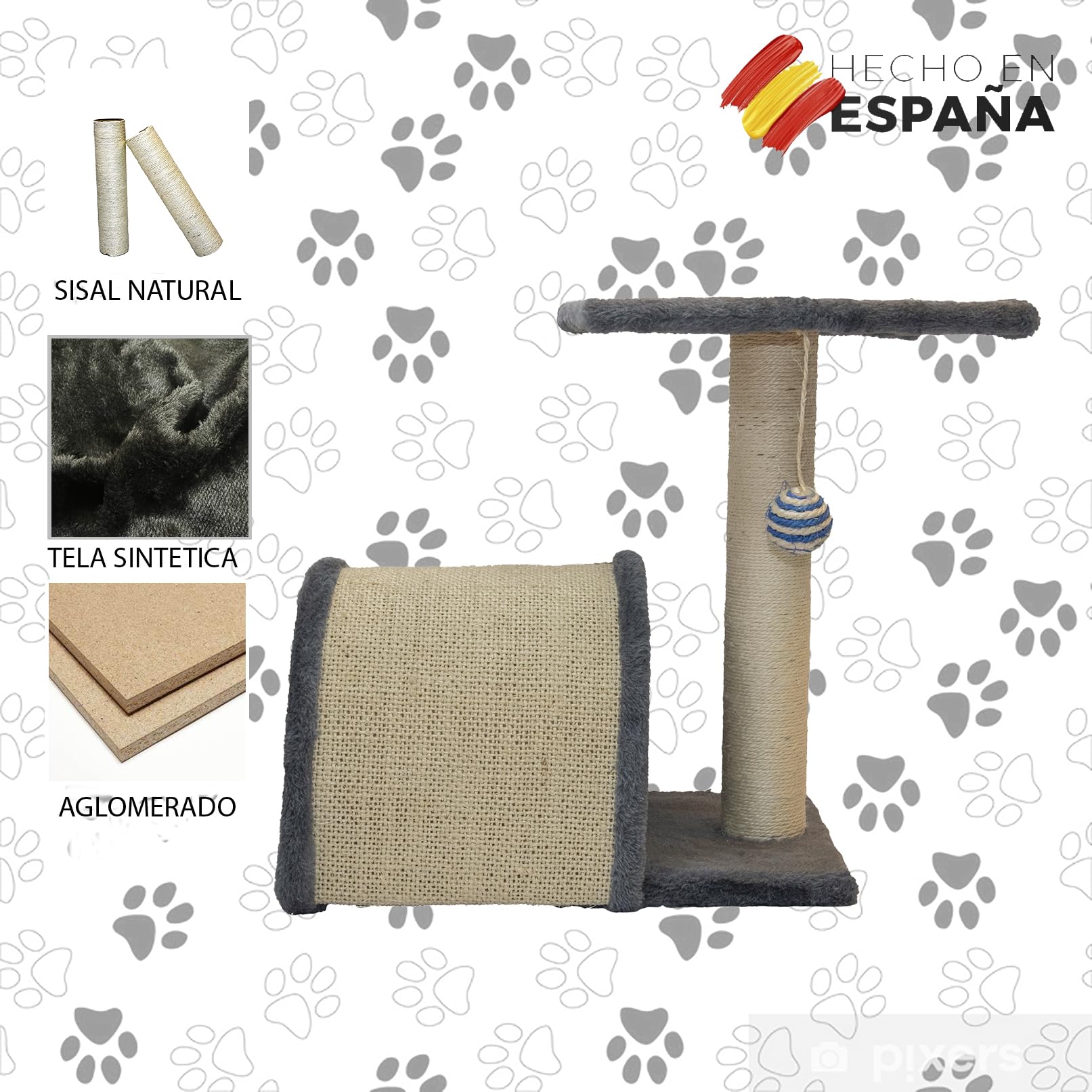 TresGatos Árbol Rascador Para Gatos De 2 Pisos | Fabricado En España Con Columna Sisal Y Nido 65cm