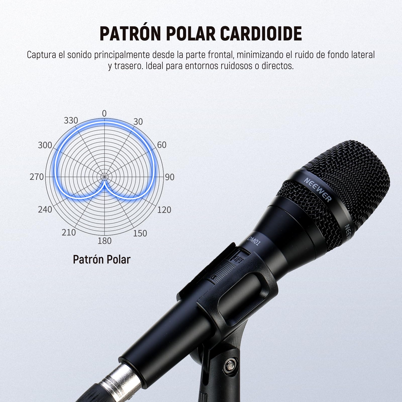 NEEWER DM01 Micrófono dinámico cardioide con Cable XLR para Cantar Podcast, Juegos de PC, Juegos, Estudio, Voz, actuaciones en Vivo, 600Ω +/- 30% de impedancia, Rango de frecuencia de 100 Hz-10 KHz
