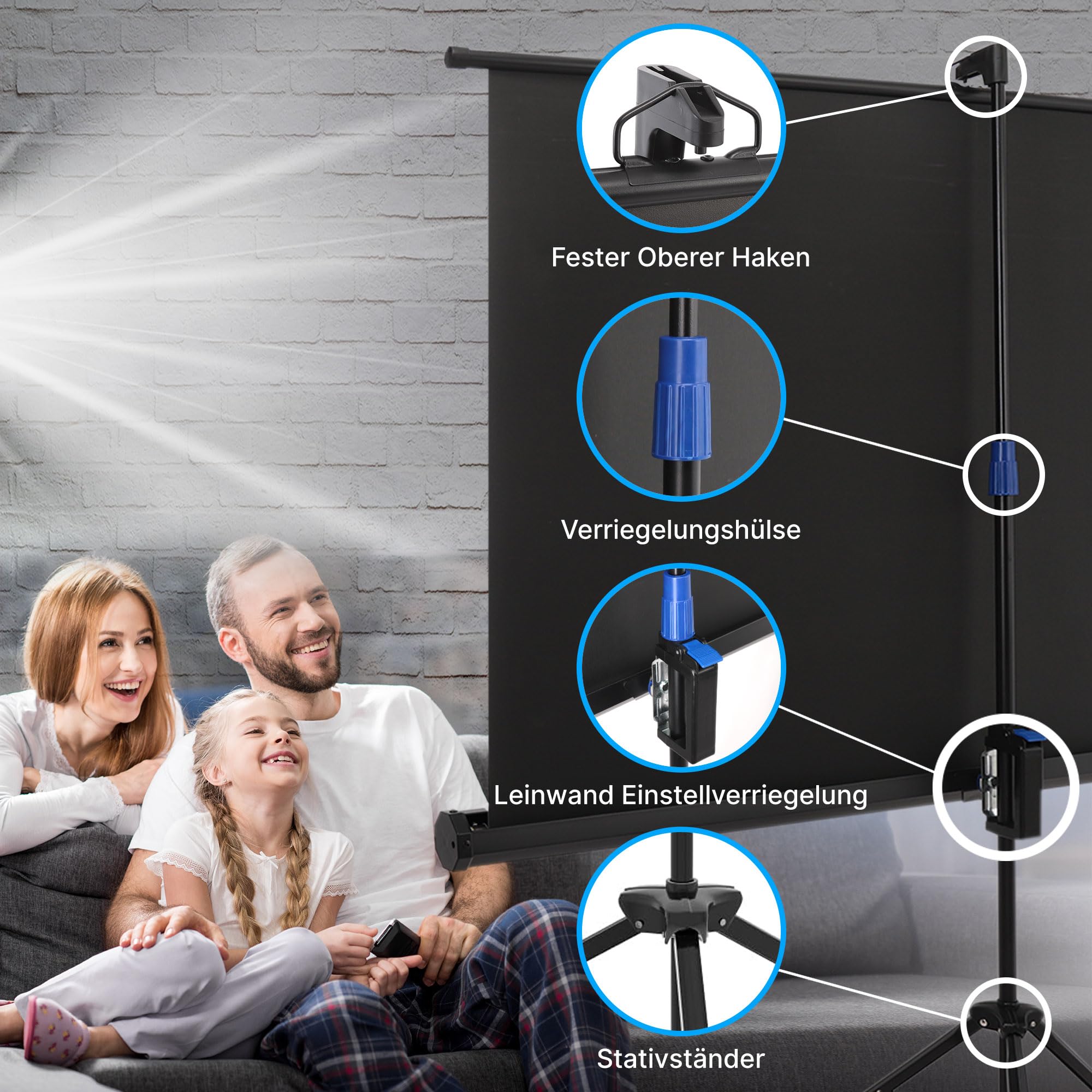 Pyle Beamer Rollo Leinwand, 80 Zoll 16:9 HD 4K, Projektorleinwand mit Stativ & Schwarzem Rahmen, Höhenverstellbar, Leicht Tragbar mit Tasche, für Innen/Außen, Filme & Präsentationen