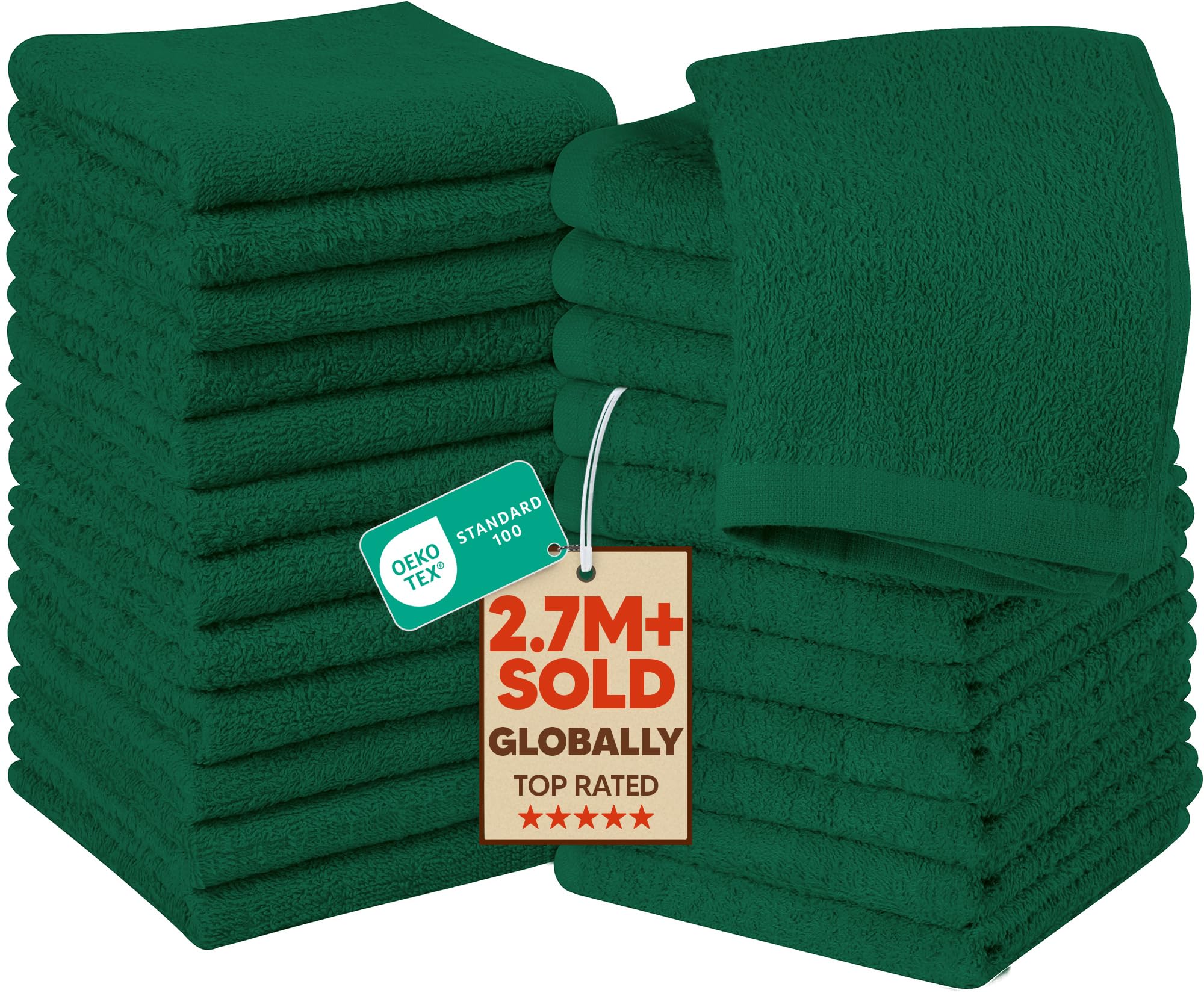 Utopia Towels 24 Pack Washcloths, 12x12 in, 100% Cotton, Hunter Green