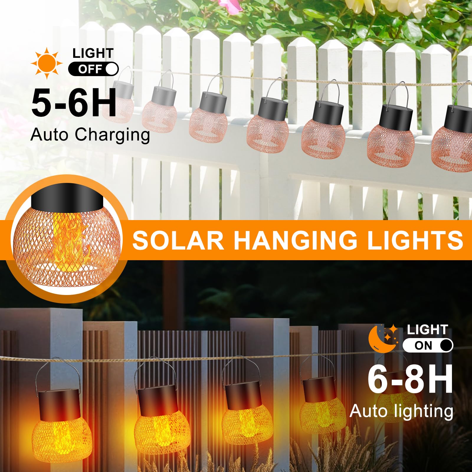 4 piezas Solar Hanging Light, IP65 resistente al agua lámparas solares para exteriores colgantes lámparas solares de jardín para exteriores, lámpara colgante, para jardines, patios, vallas, árboles