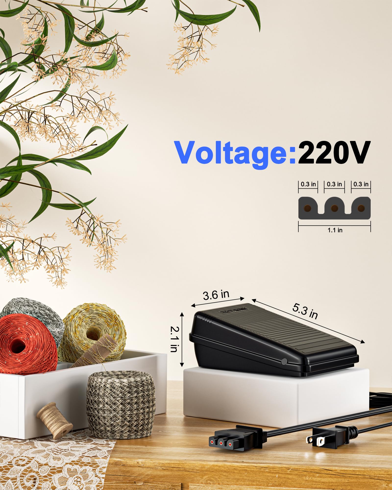 VHBW for Singer Sewing Machine Foot Pedal,359102-001 Compatible with Singer 2263,4423,e99670, 8280,4452,2277,4411,3116,3337,1304,M3220,3342,4432,1120,50t8,3232,1507, D-Shape Plug ?Foot Pedal