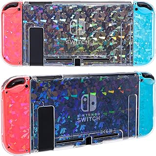 DLseego Clear Glitter Protective Case for Switch Console 2017, Dockable Holographic Laser Crystal Bling Sparkle Colorful Soft & Flexible TPU and Hard PC with Clear Joycon Covers Drop Protection-Green