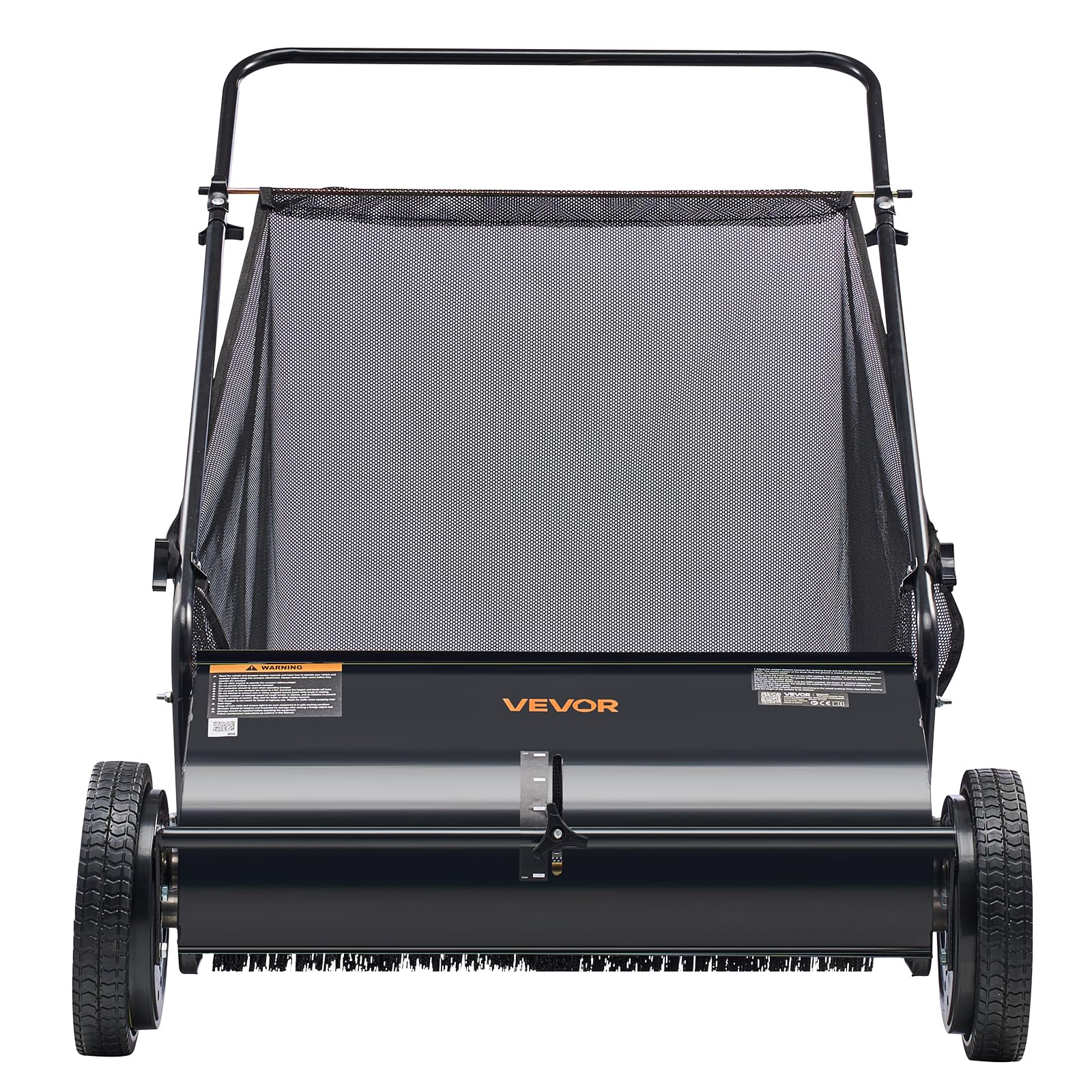 VEVOR Barredora de Césped 198L Cortacésped Manual con Bolsa recolectora Ancho de Barrido 66cm Cepillo Giratorio Altura Ajustable Ruedas 25,4 cm para Césped Hojas de Jardín Escombros Secos 142x81x75 cm