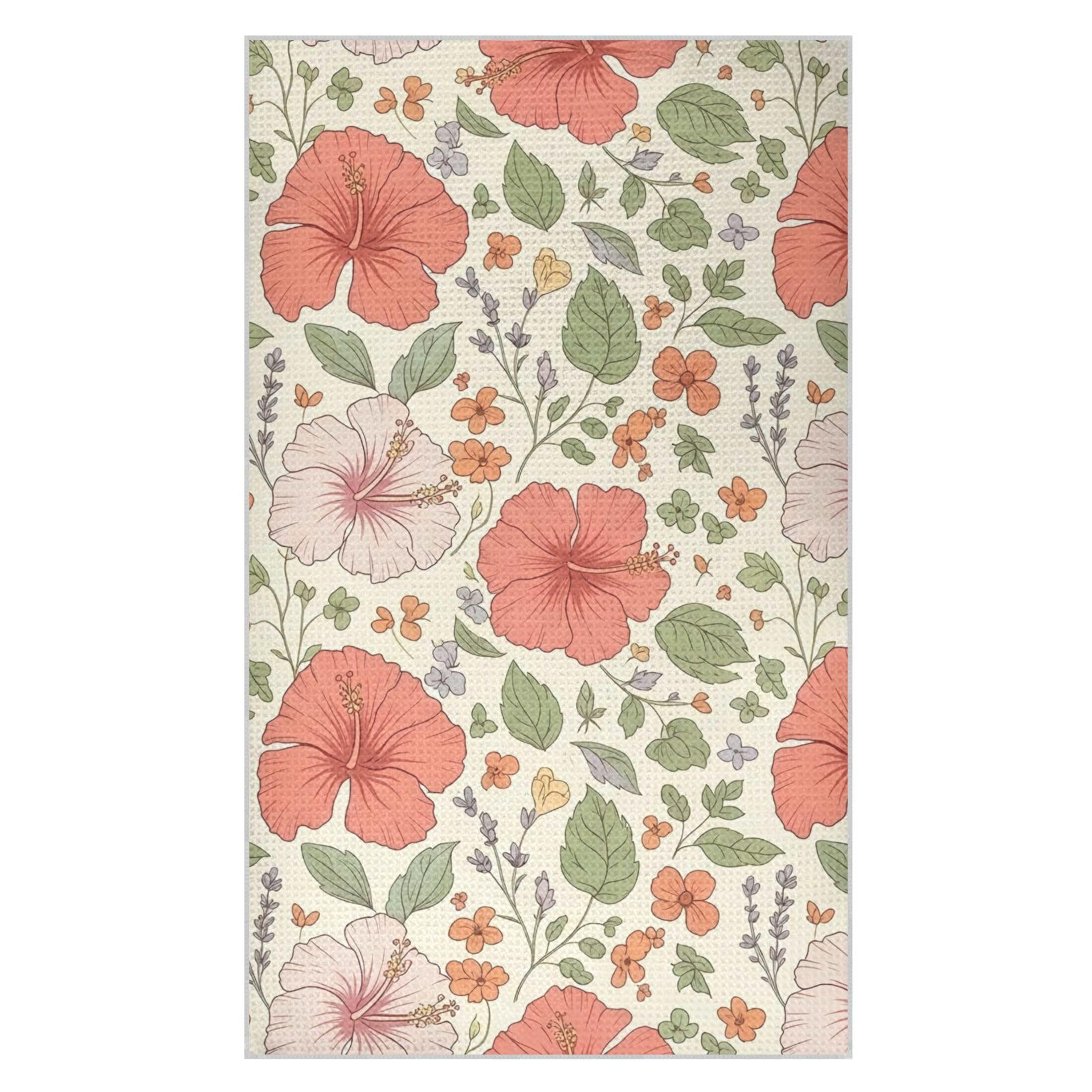 Fuauuyl Hibiscus Flowers Kitchen Towel Waffle Weave Dish Towels Soft Absorbent Hand Towel Microfiber Lint Free Dish Cloths for Kitchen, 18x30 in