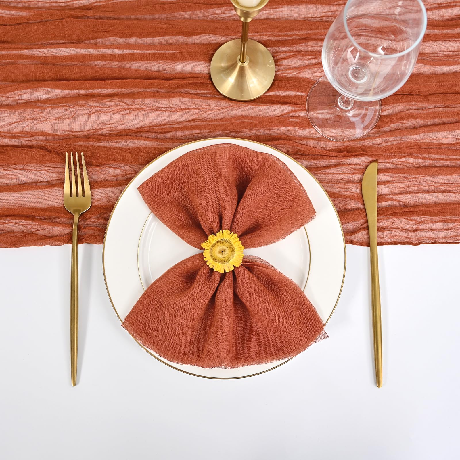 100 Paquets de Serviettes en Tulle de Fromage 43 x 43 cm - Serviettes de Table en Tissu de Coton Doux et Ridé - Serviettes Décoratives Rustiques pour Mariages, Fêtes, Baby Shower, Maison (Terracotta)