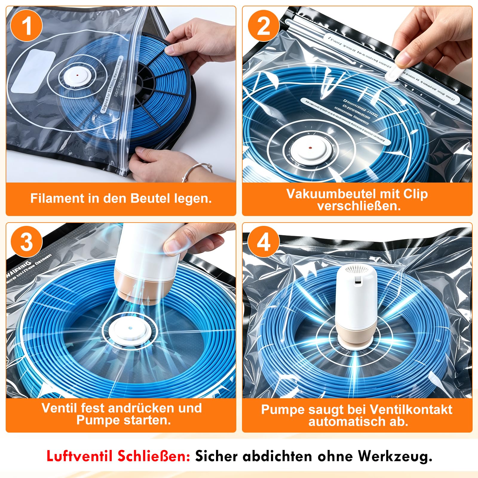 iPalamila 3D Filament Vakuumbeutel Kit mit Auto Pumpe,20er Filament Aufbewahrung 32 * 32cm Verbesserter Saugnapf,Wiederverwendbar,für 3D Drucker Glühfaden Lagerung, Schutz Filament von Feuchtigkeit