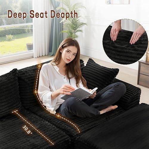 Miniatura 4 de Sofás seccionales de 108 pulgadas para sala de estar, sofá modular con diván en forma de L, sofá de nube, cómodo sofá esponjoso de pana con asiento