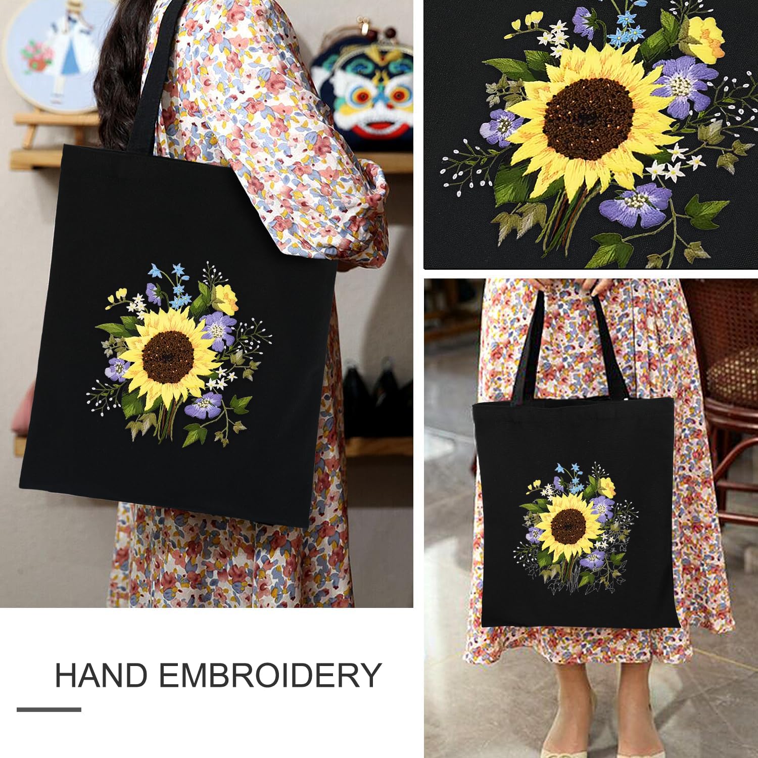 Amazon.co.jp: キャンバストートバッグ刺繍キット、ひまわり柄、刺繍