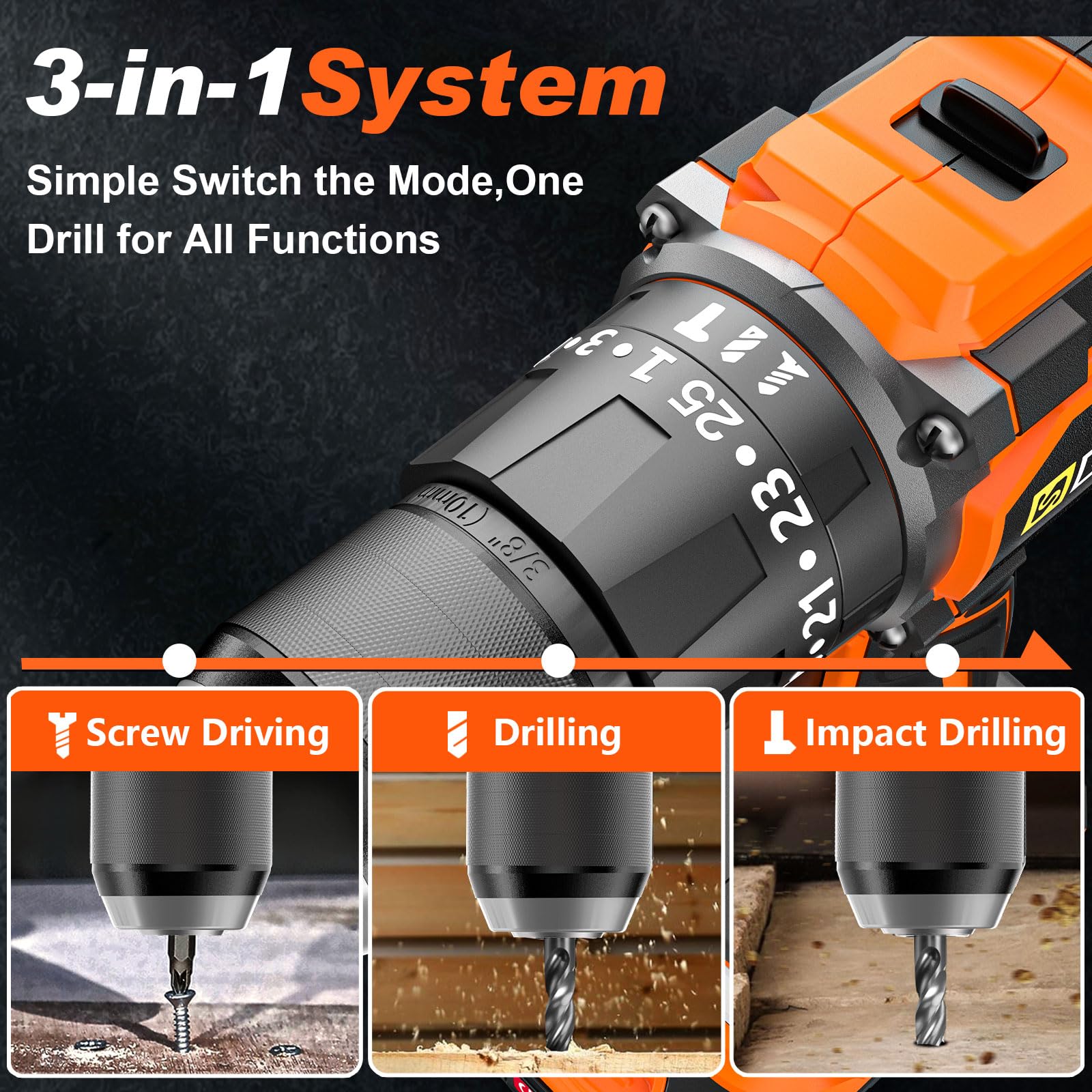 Taladro a Batería 21V, Kit Taladro Inalámbrico Con 2 Baterías, Motor Brushless 1200W 75Nm, 25+3 Niveles, Mandril 13mm, 2 Velocidades, Gran LED, 29 Accesorios Para Hogar & DIY de Jardín