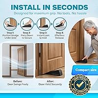 Vista 7 de Strongest Home Cuña de tope de puerta resistente (2 piezas negras), tope de puerta de goma antideslizante y metal para puertas pesadas, funciona