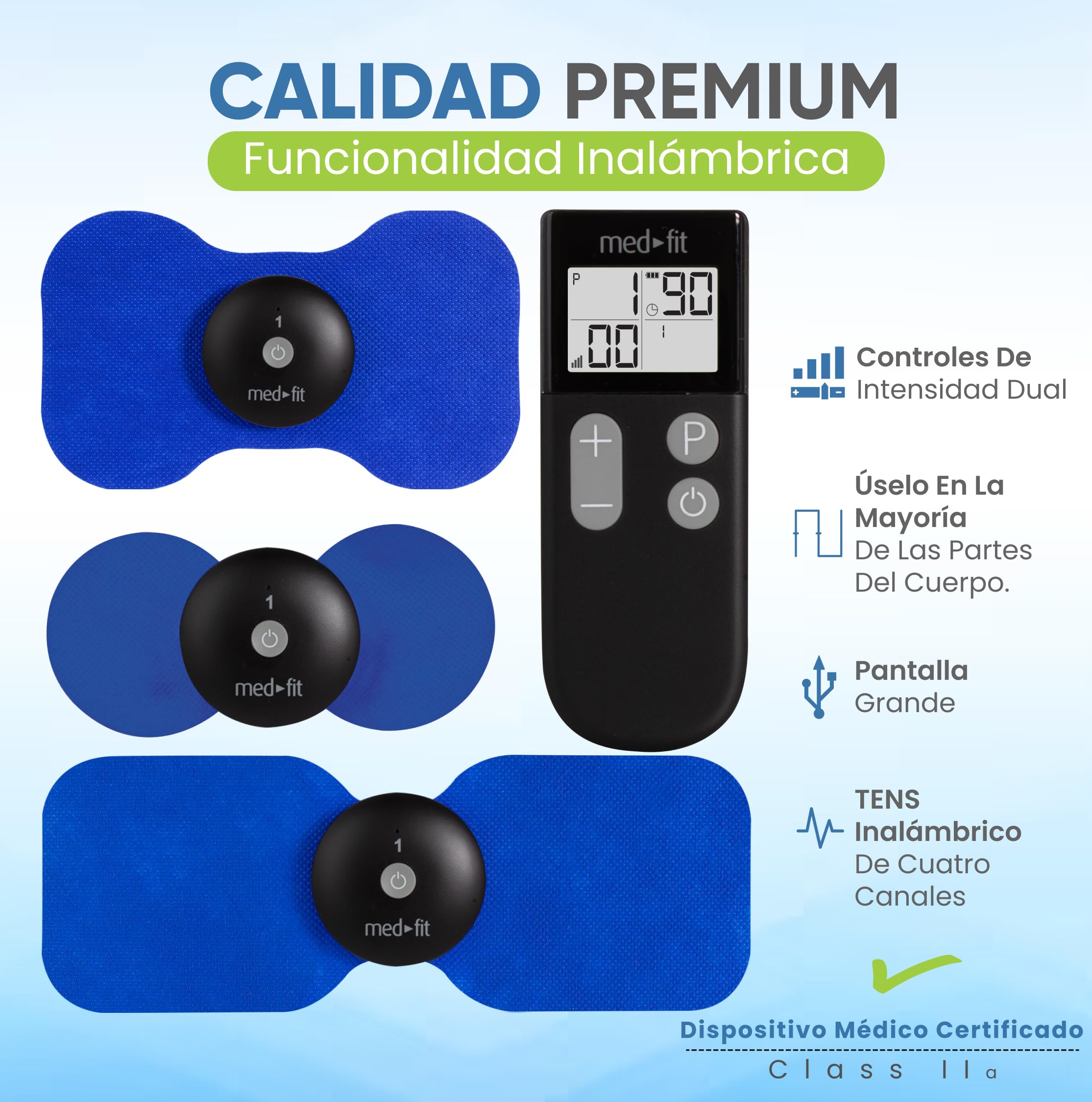 MED-FIT Máquina TENS inalámbrica de 4 canales para alivio del dolor, relajación muscular y manejo del dolor - Trata hasta 4 áreas simultáneamente para tratamiento de cuerpo completo - Fuerza