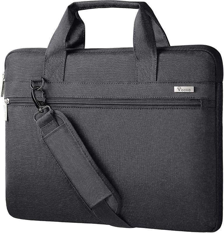 Voova 15.6-15 Inch Laptop Bag, Shoulder Bag, MacBook Case, Black | Slim 360-degree laptop bag with removable strap; water-repellent and fits MacBook Air/Pro, HP, Dell, Lenovo and Asus