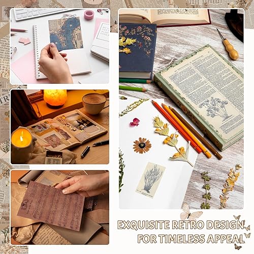 Miniatura 4 de 240 hojas de diario de chatarra vintage hechas a mano, incluyendo revista de matemáticas, periódico, partituras y papel kraft para álbumes de