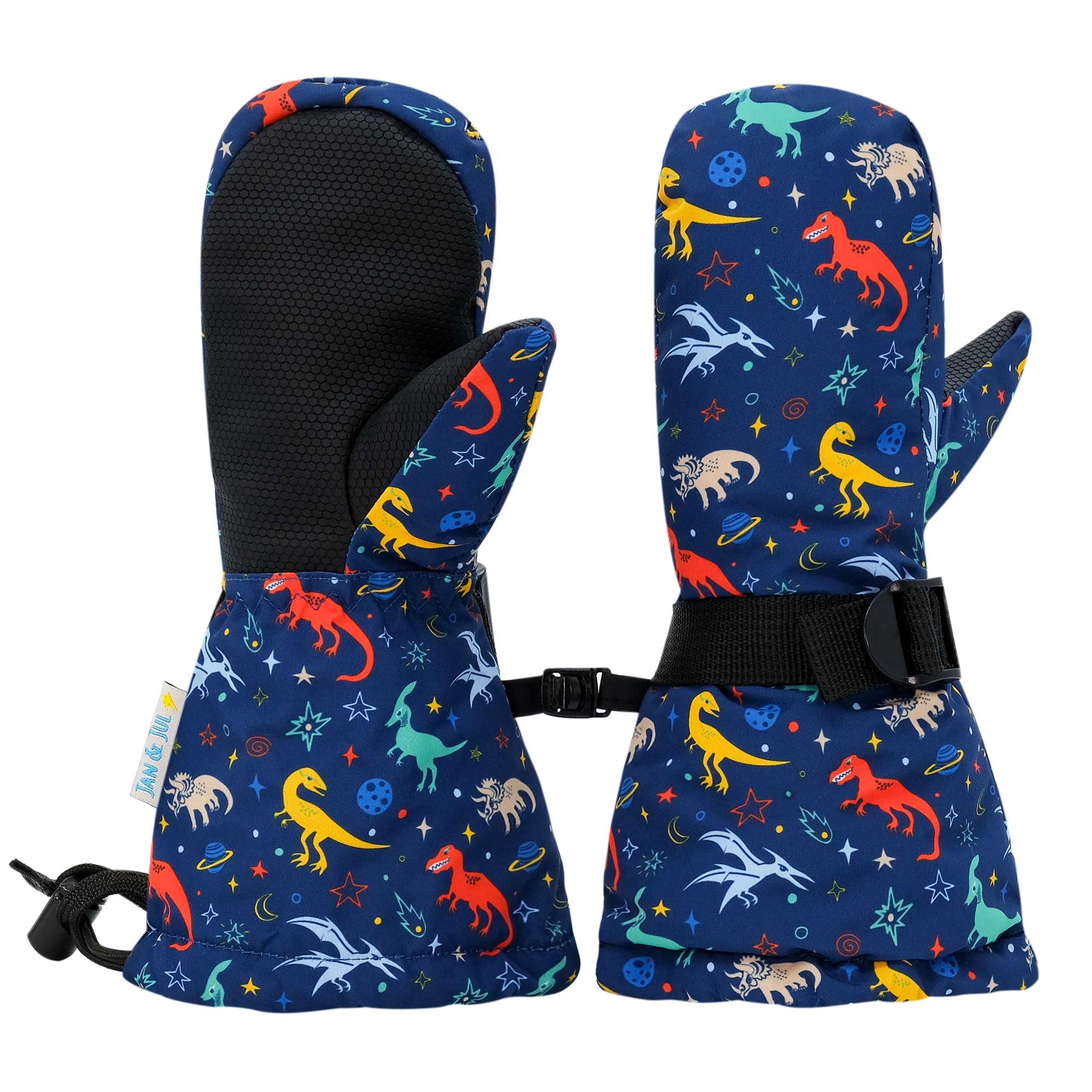 Jan & Jul Boys With Thumb: Space Dinos Snow Mittens For Waterproof Fleece-Lined (Space Dinos, L: 6-8 Years)