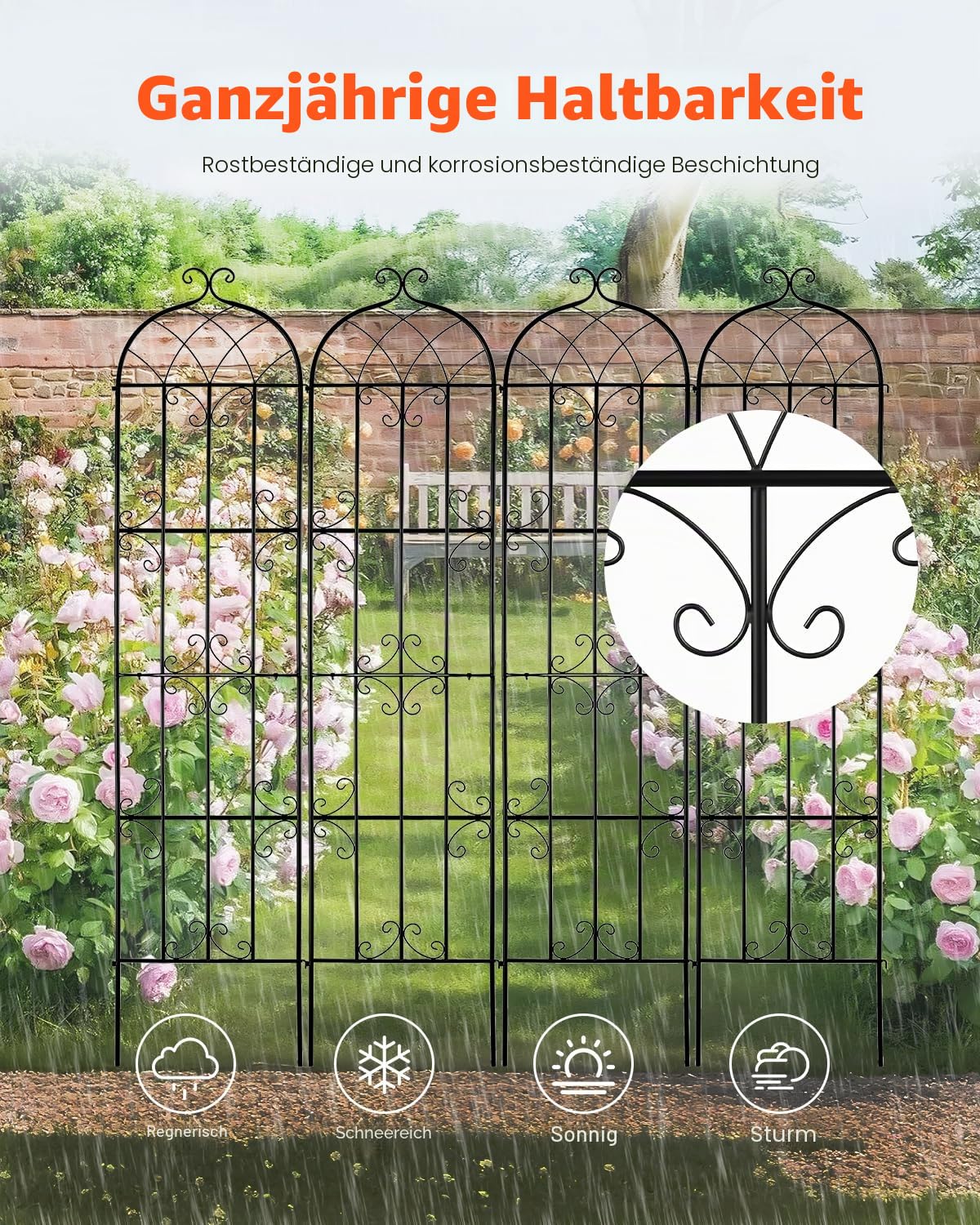 VEVOR Rankhilfe für Kletterpflanzen, 51x220 cm, 4er-Set rostfreies Metallspalier für Gartenblumen, Kletterrosen-Spalier, Rankgitter, Gurkenstütze, dekoratives Clematis-Spalier für Innenhöfe & Rasen