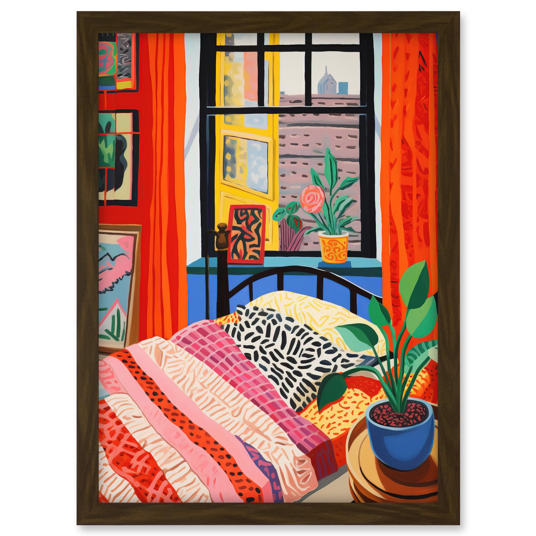 Artery8 The Artist's Bedroom Henri Matisse Style Vibrant Patterns Colourful Oil Painting Artwork Framed A3 Wall Art Print