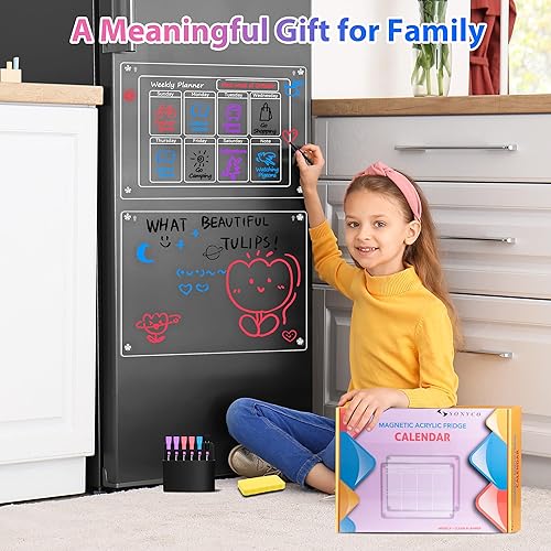 Miniatura 4 de Paquete de 2 calendarios magnéticos para refrigerador, con impresión UV, calendario acrílico mensual y semanal de 16 x 12 pulgadas para refrigerador