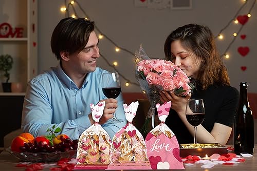 Miniatura 3 de Threetols 150 bolsas de celofán para el día de San Valentín, bolsas de celofán con corazón rojo, bolsas de regalo transparentes de San Valentín,