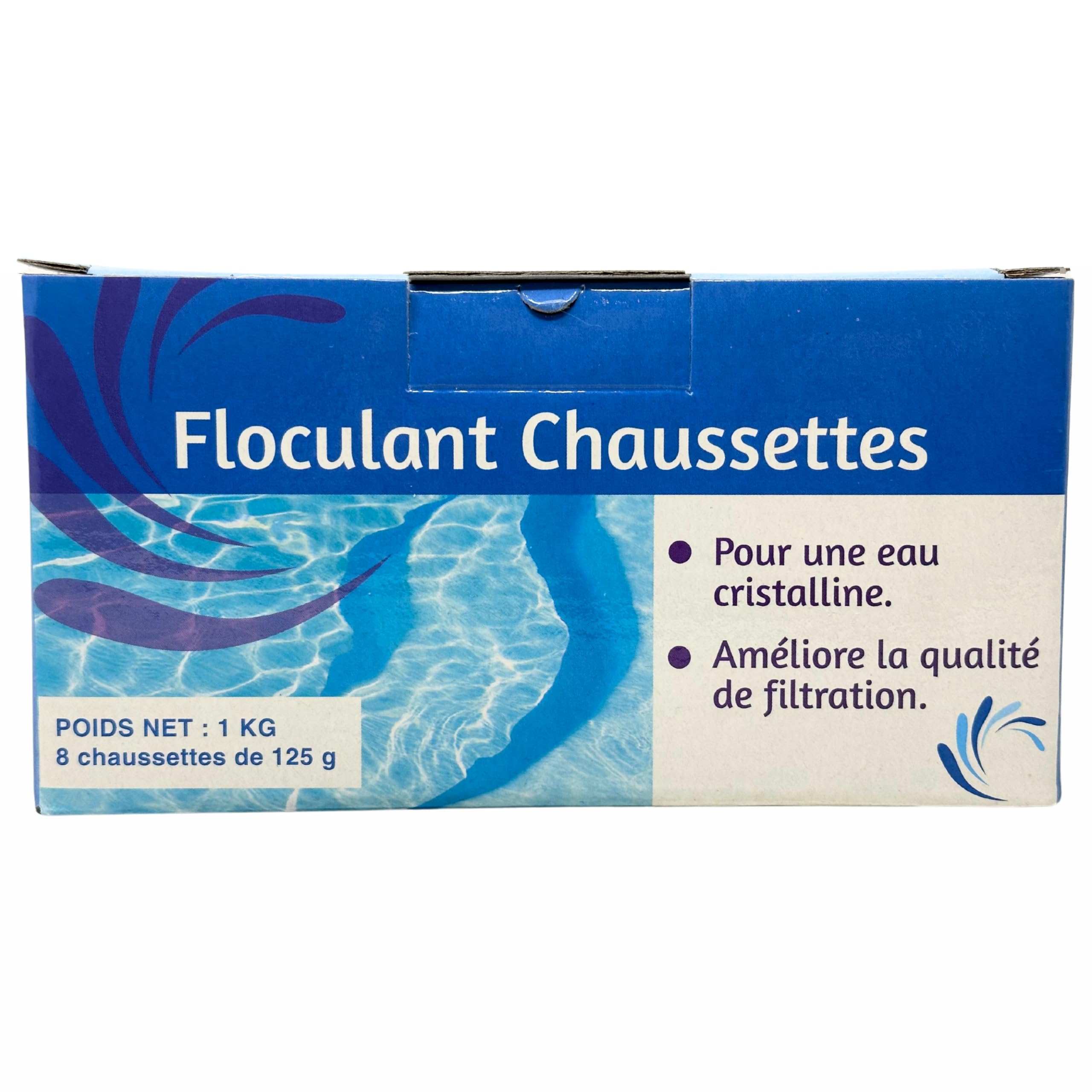 Floculant en Chaussettes pour Piscine – Clarification Efficace pour Filtres à Sable, Boîte de 1 KG – 8 Chaussettes de 125g