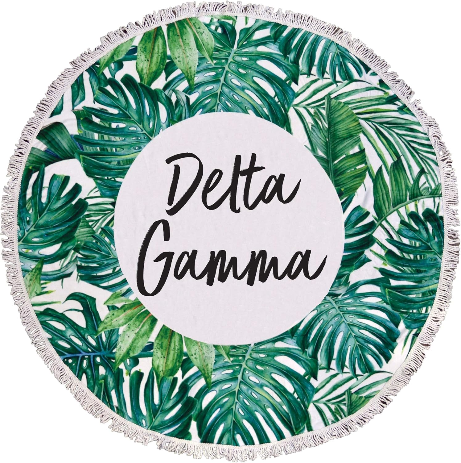 Sorority Shop Delta Gamma Palm Design Round Beach Towel with Fringes - 60", Round Beach Blanket, Soft Microfiber, Lightweight and Durable DG Beach Towel Blanket, Water Absorption, Quick Dry