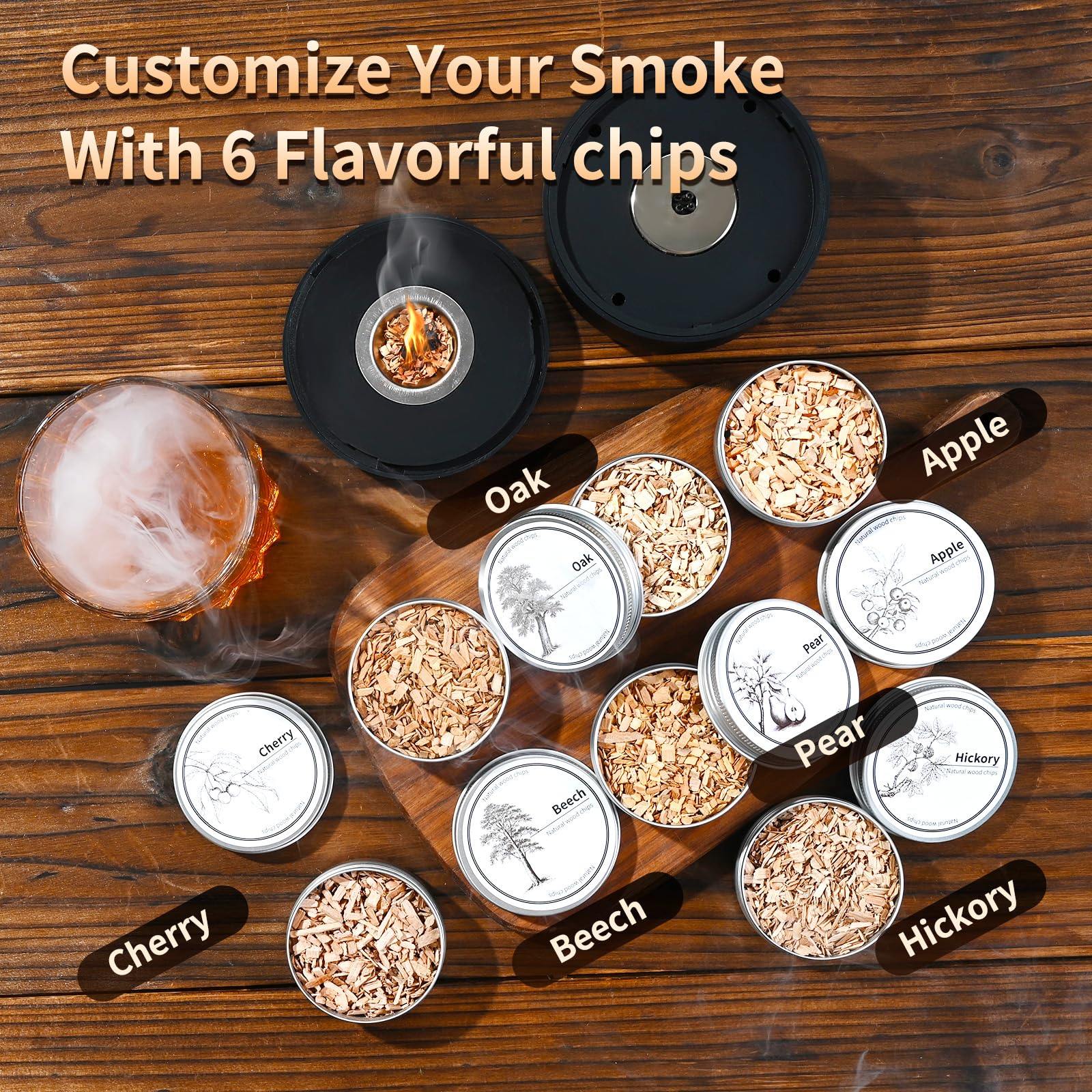 Electric Whiskey Smoker Kit With 6 Wood Chip Flavors - Rechargeable Cocktail & Food Smoker For Bourbon Gifts - View #7