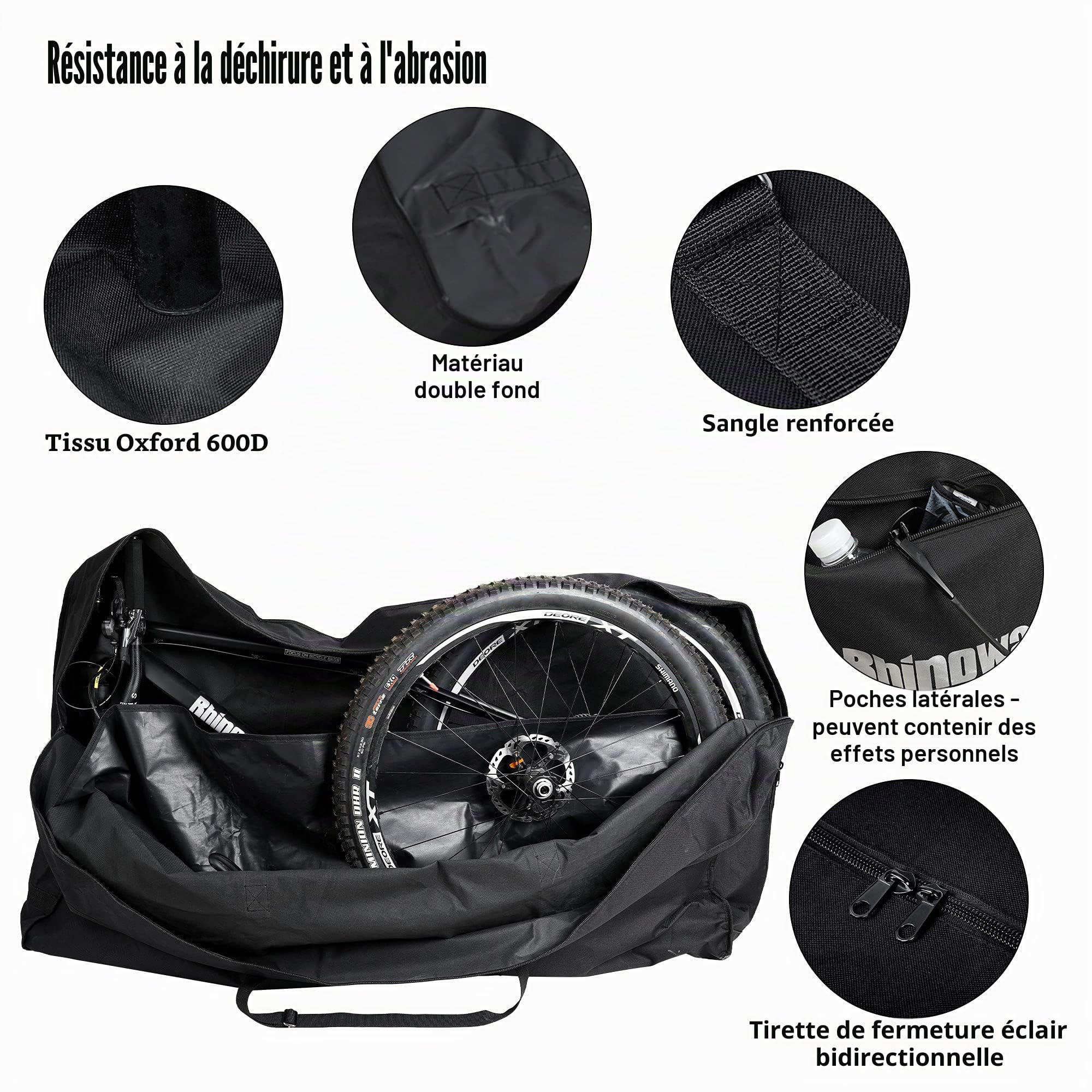 UBORSE Sac de Transport Vélo 26 à 29 Pouces Housse de Roue VTT Pliable Sacoche Grand Pliant Porte-Vélo Étanche pour Cyclisme, Voyage Sac de Voyage pour Avion VTT/Route/Trotinette Electrique