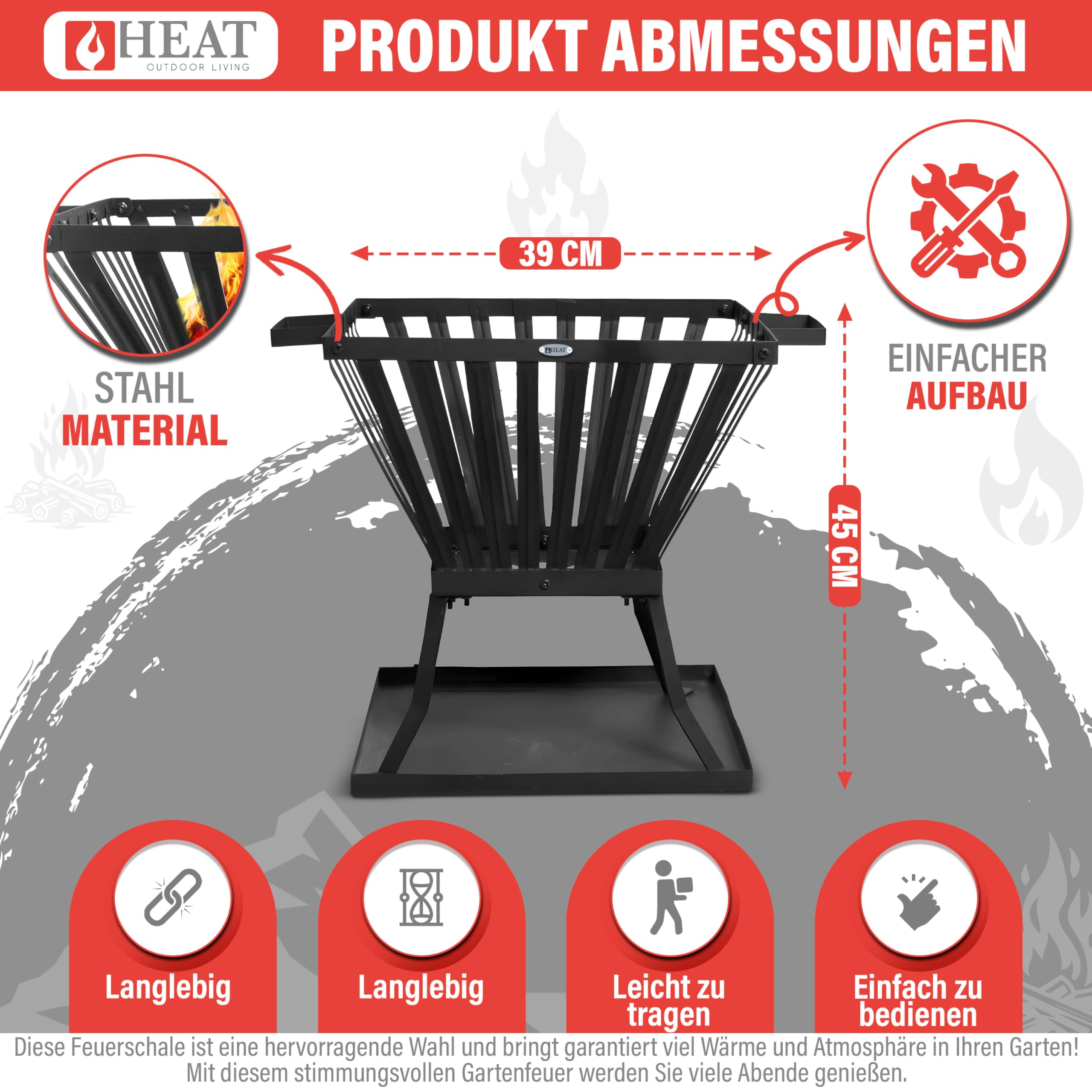 Feuerkorb - Feuerkorb für den Garten - Feuerstelle Outdoor - Feuerschalen & Feuerkörbe - Feuertonne - 40x40x45cm Schwarz