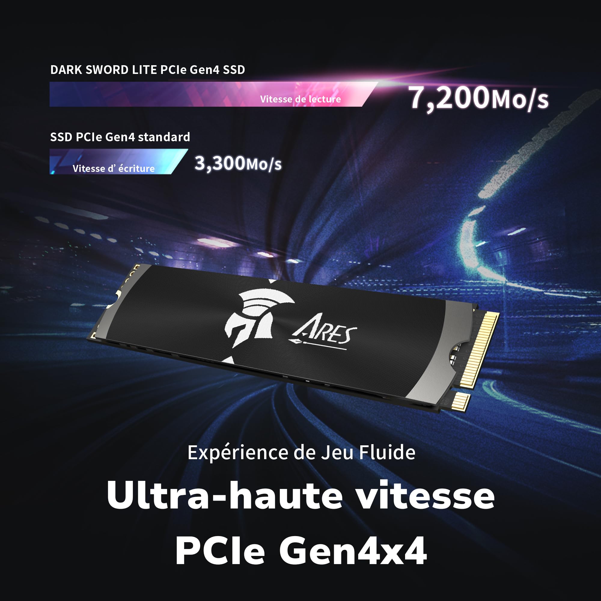 DATO SSD Gen4 avec dissipateur Thermique 2 to NVMe PCIe 4.0 M.2 2280, Jusqu’à 7200/6850 Mo/s, SSD Haute Performance pour Le Gaming et la création – Ares Dark Sword Lite Série