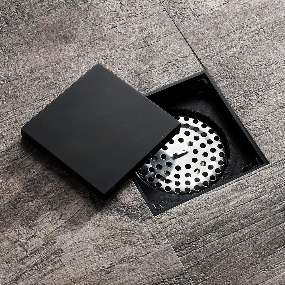 Desagüe Ducha,Sumidero Ducha,Drenaje de Piso Brass Black 10 x 10 cm Ducha Suelo Drenaje Baño Cuarto de desagüe Cubierta de desagüe Drenaje de Piso de residuos Cuadrados(Black 140)