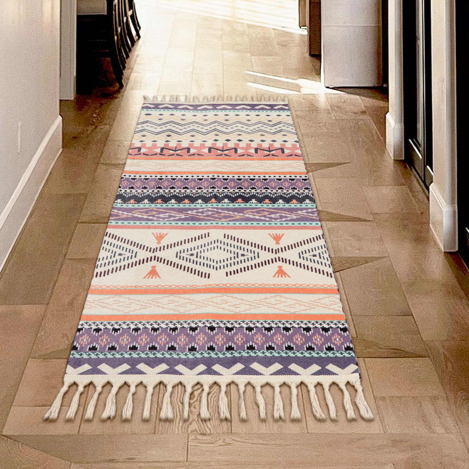 Terafeels 50 x 80 cm Rugs Living Room with Tassels, Washable Carpet Runners for Hallways non Slip Long (Multicolor D3) — image 1