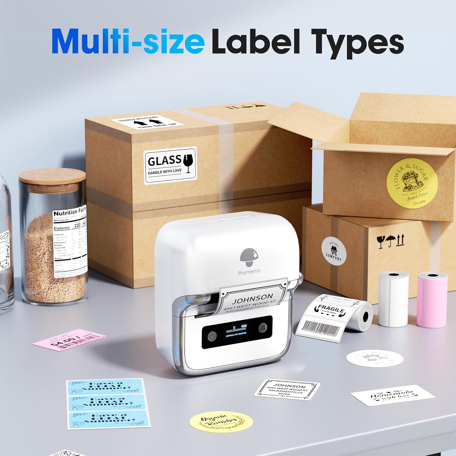 Phomemo M250 Label Maker Machine with Tape, 3 Inch Label Maker for Address, 2026 Upgrade Portable Barcode Printer for Business, Home, Logo Label, Sticker Printer for Phones & PC, with 1 Roll Label - Image 9
