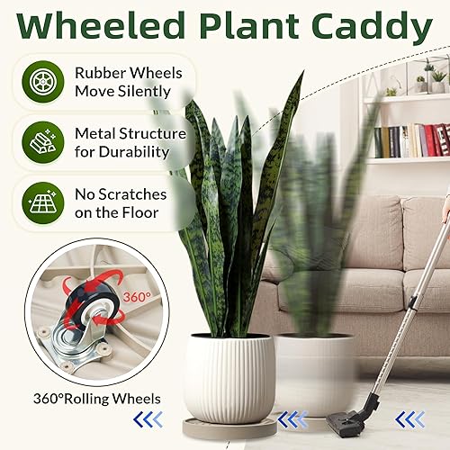 Miniatura 5 de REDHUGO Carrito redondo de 12 pulgadas para plantas, soporte para plantas de interior y exterior con ruedas, capacidad de 165 libras para macetas u
