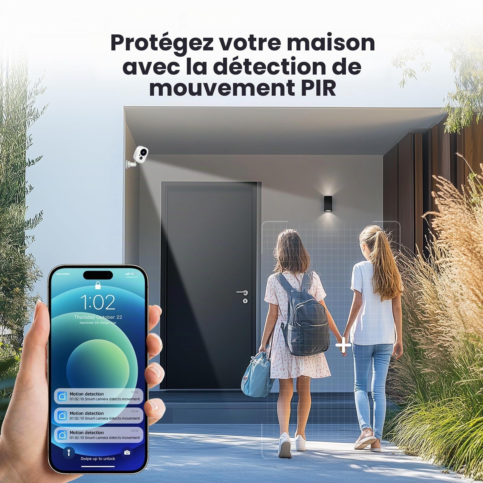 Système d'alarme Domestique sans Fil 4G+WiFi avec caméra extérieure - Installation Simple et Rapide, sans Frais mensuels, contrôle Via Application pour la sécurité de Votre Domicile